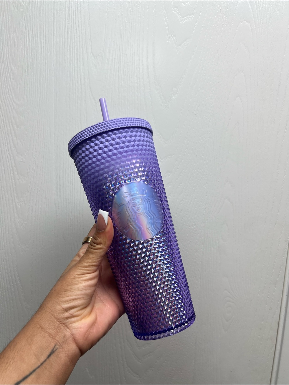 Purple Studded Reusable Travel Tumbler with Straw